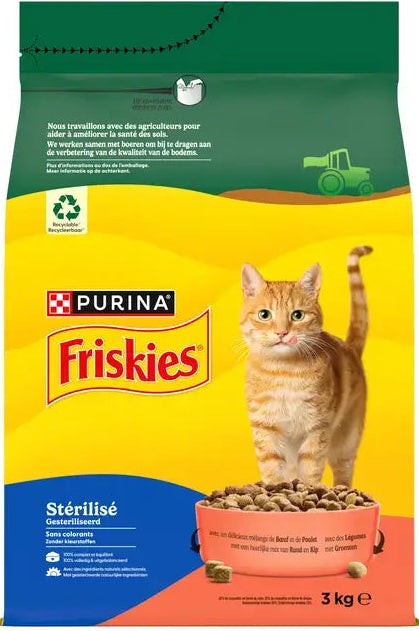 FRISKIES® CHAT STÉRILISÉ - Croquettes avec mélange de Bœuf et de Poulet avec des Légumes