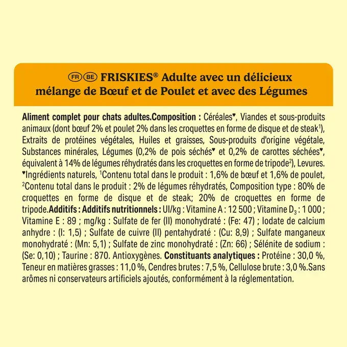 FRISKIES® CHAT ADULTE - Croquettes Bœuf et de Poulet avec des Légumes