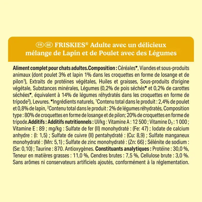 FRISKIES® CHAT ADULTE - Croquettes avec mélange de Lapin et de Poulet avec des Légumes