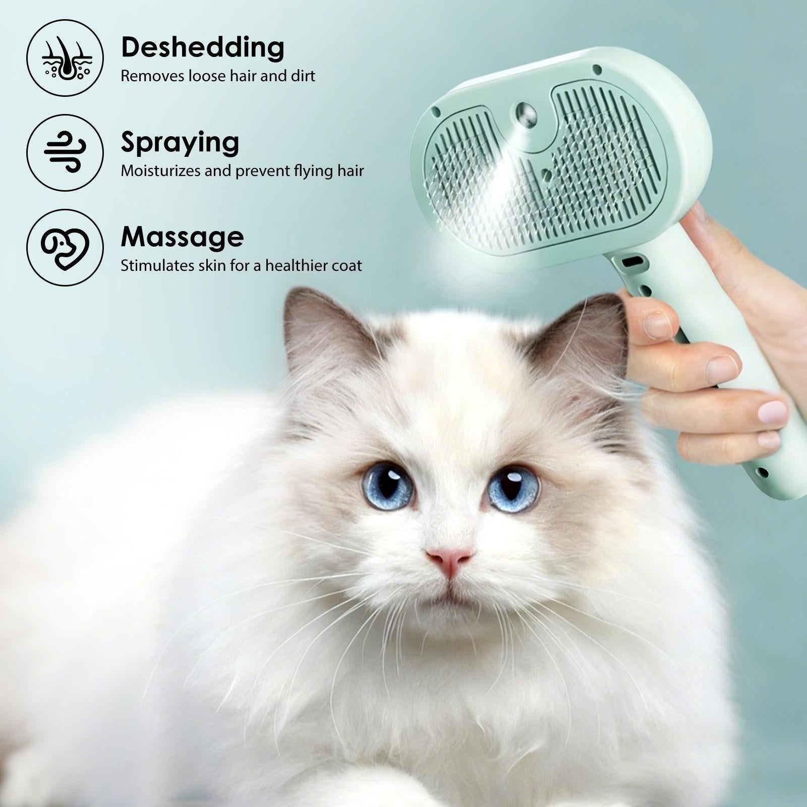 Brosse Électrique 3-en-1 pour Chat – Déshedding, Spray & Massage
