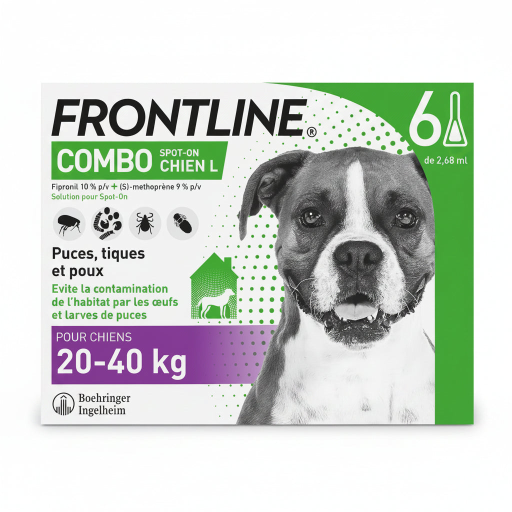 Frontline Combo Spot-On Chien L 20-40kg boîte 9 pipettes antiparasitaire