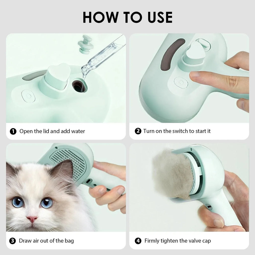 Brosse Électrique 3-en-1 pour Chat – Déshedding, Spray & Massage