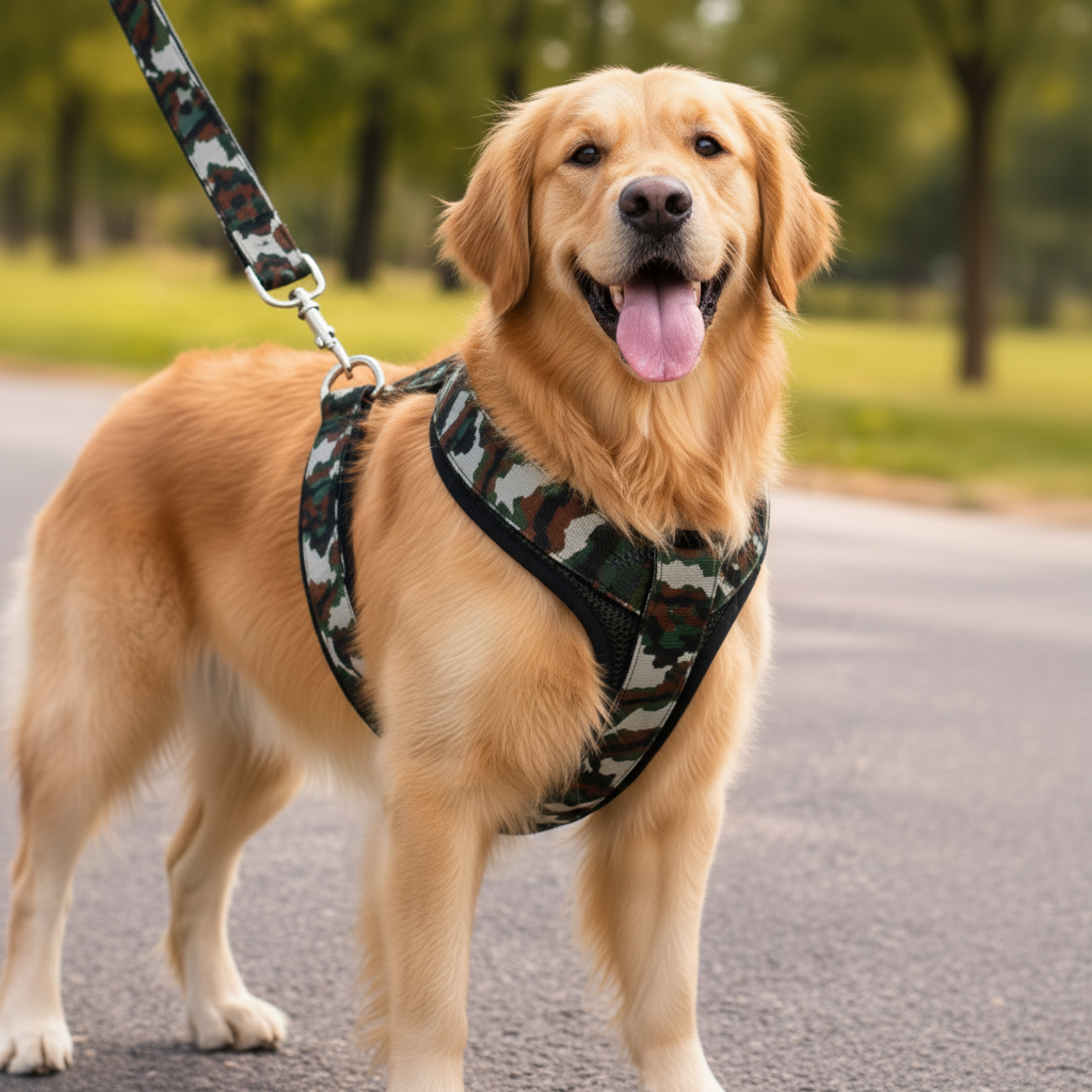 Husky portant le harnais camouflage Animo360