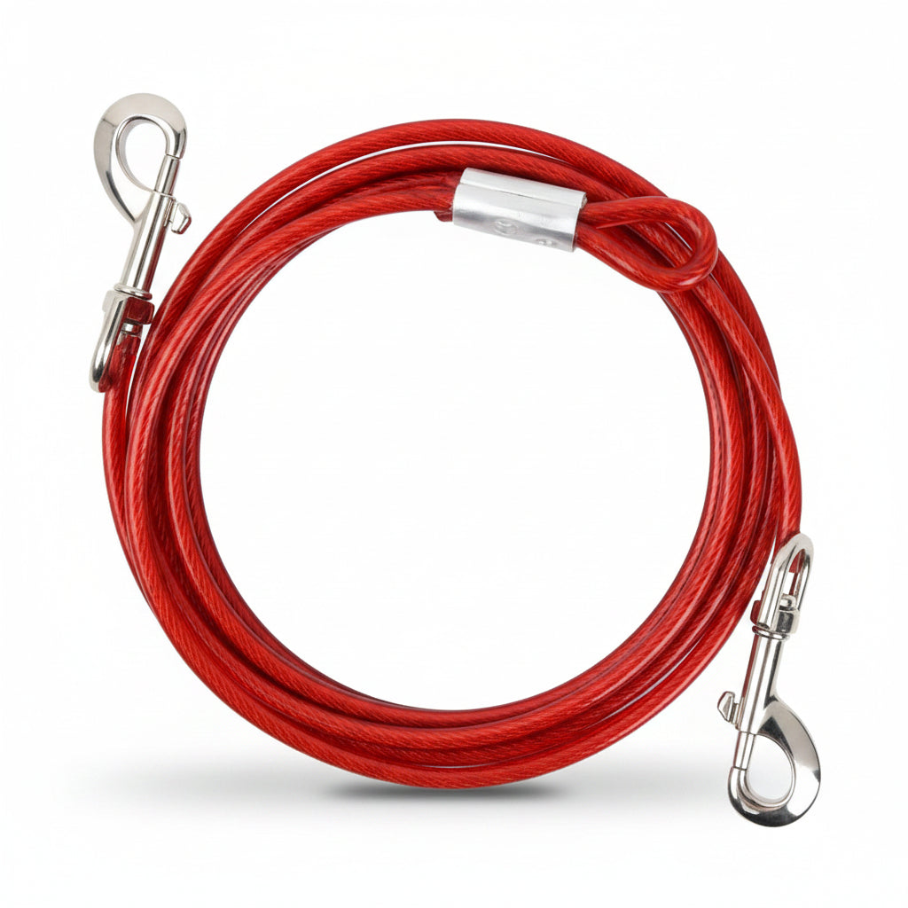 Câble d'Attache Chien 3 m – Longe Anti-Morsure avec Crochet Pivotant 360° (Rouge)