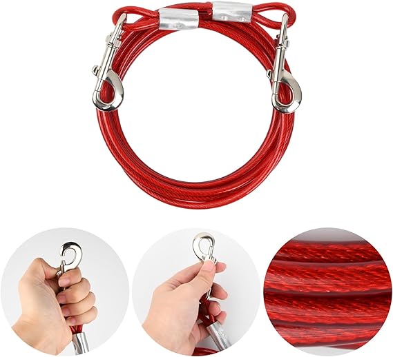 Câble d'Attache Chien 3 m – Longe Anti-Morsure avec Crochet Pivotant 360° (Rouge)