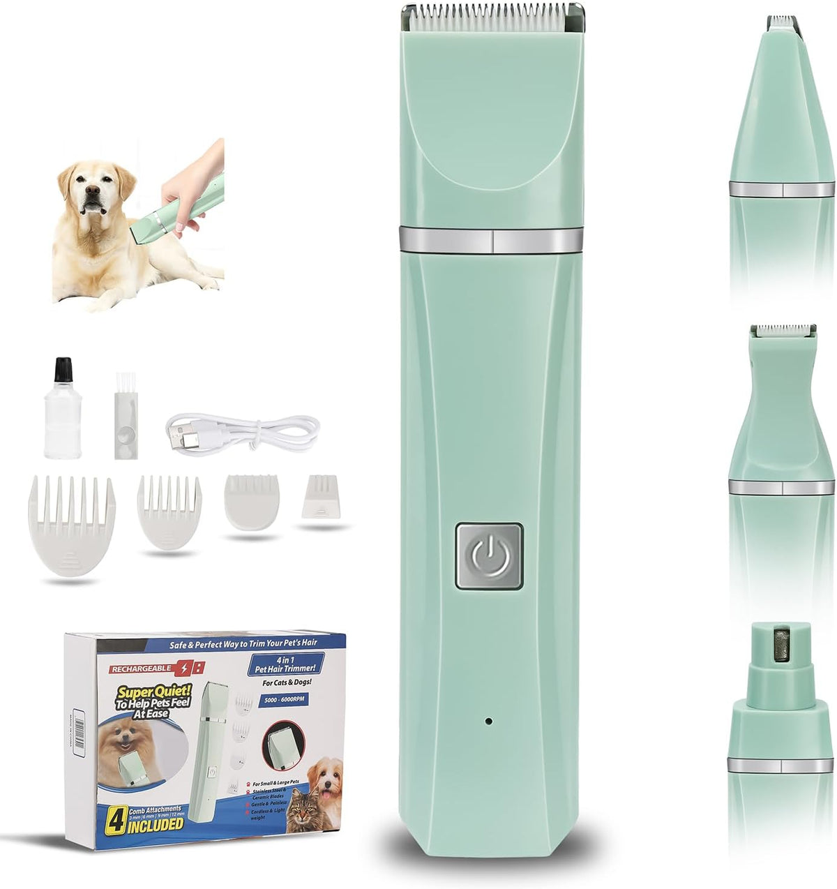 Kit de Toilettage 4 en 1 pour Chiens & Chats – Tondeuse Silencieuse