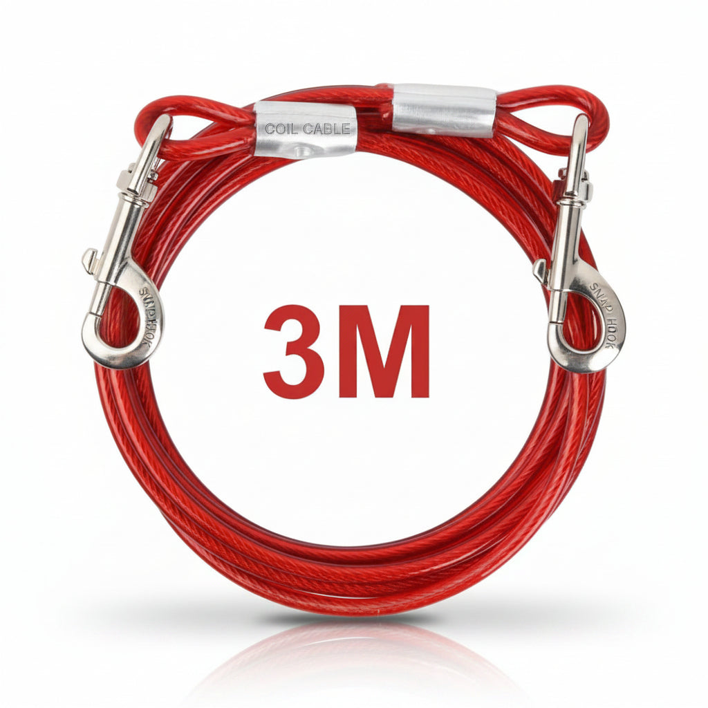Câble d'Attache Chien 3 m – Longe Anti-Morsure avec Crochet Pivotant 360° (Rouge)