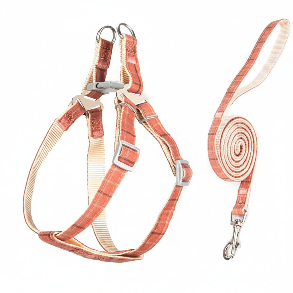 Dog harness pink plaid – side view