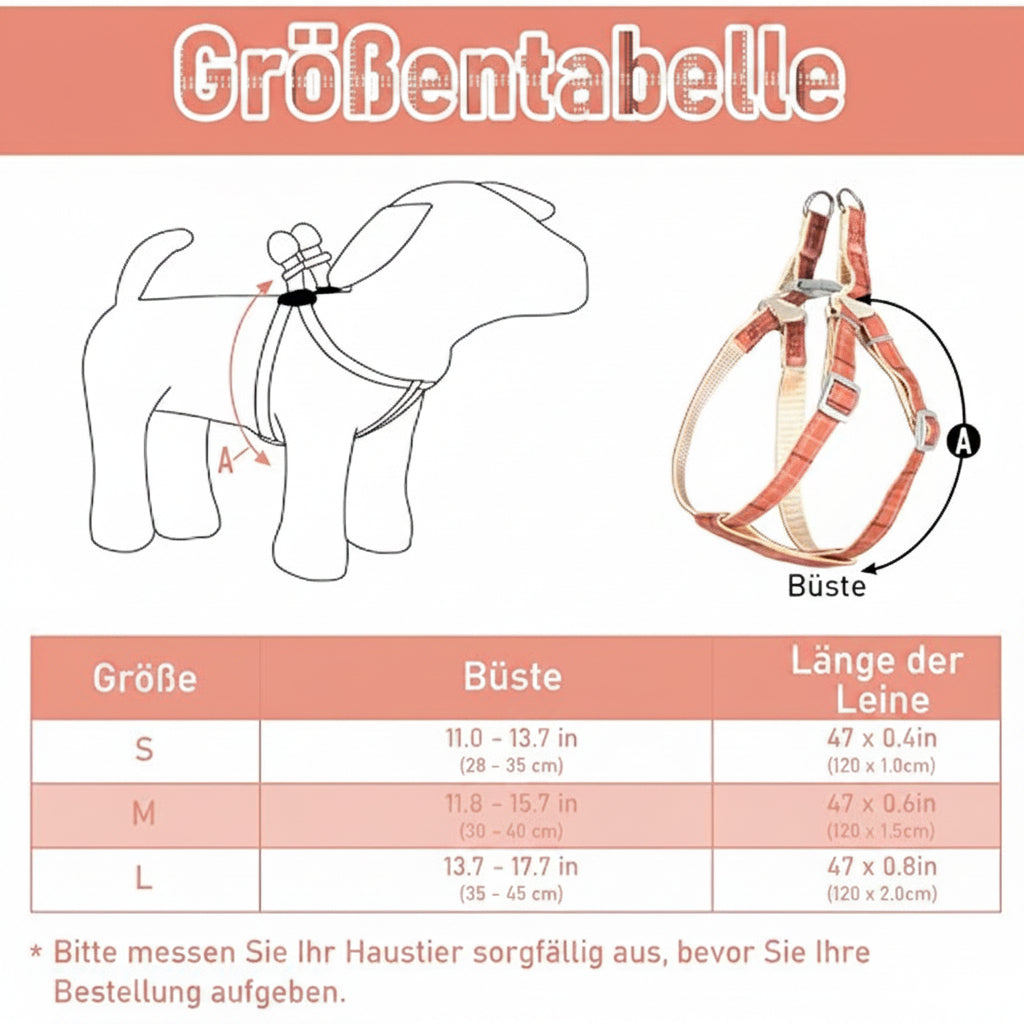 Dog harness pink plaid – on dog