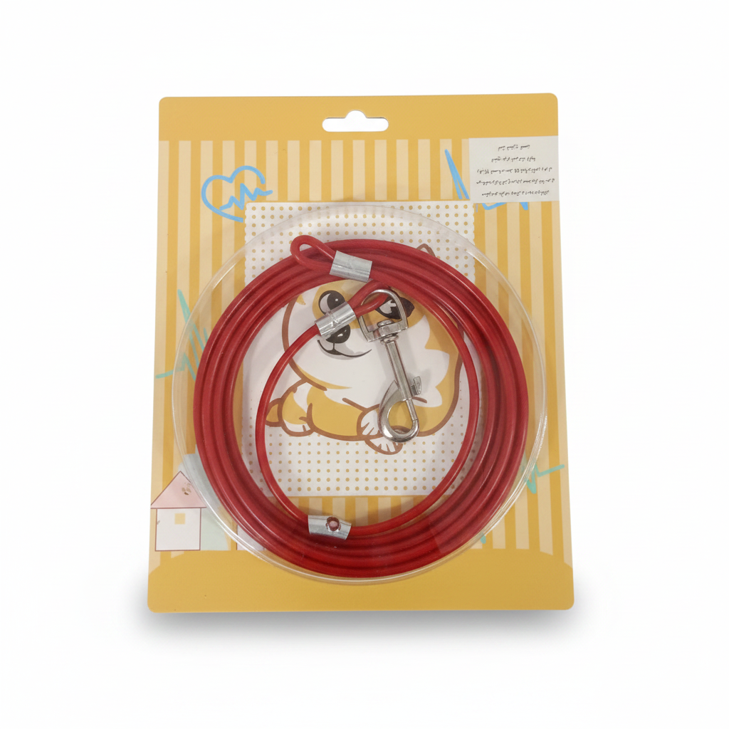 Câble d'Attache Chien 3 m – Longe Anti-Morsure avec Crochet Pivotant 360° (Rouge)
