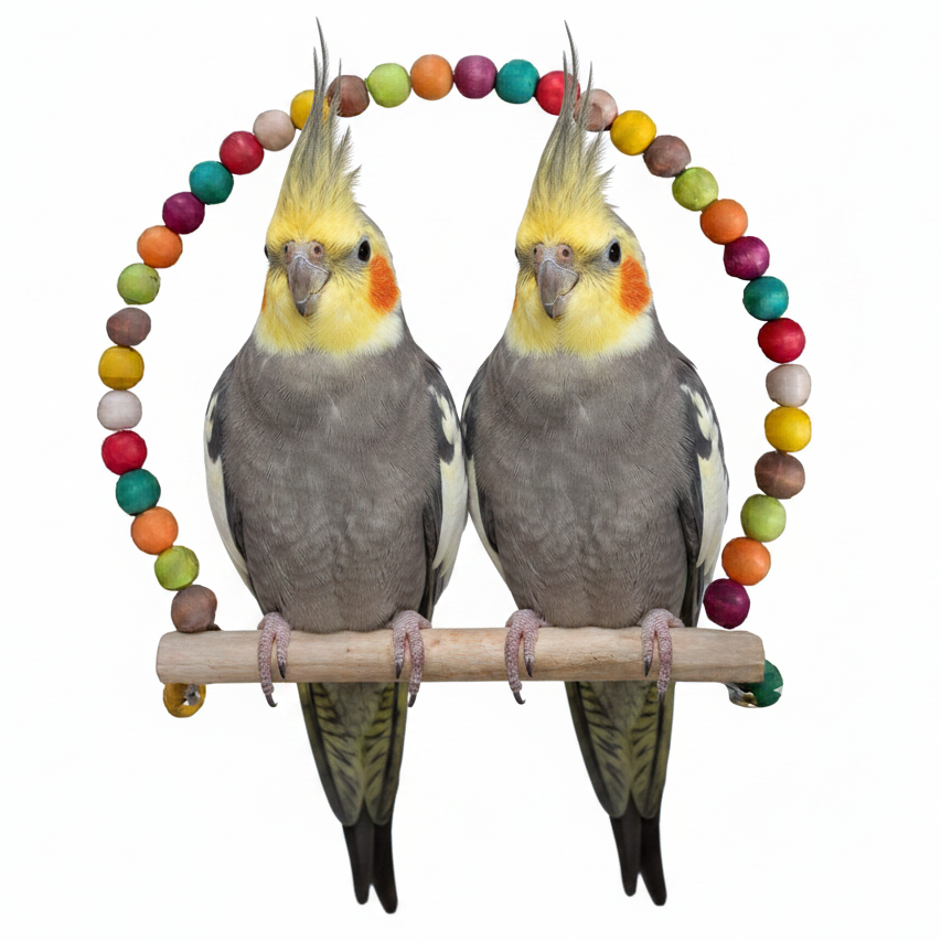 Balançoire en Perles de Bois Colorées pour Oiseaux