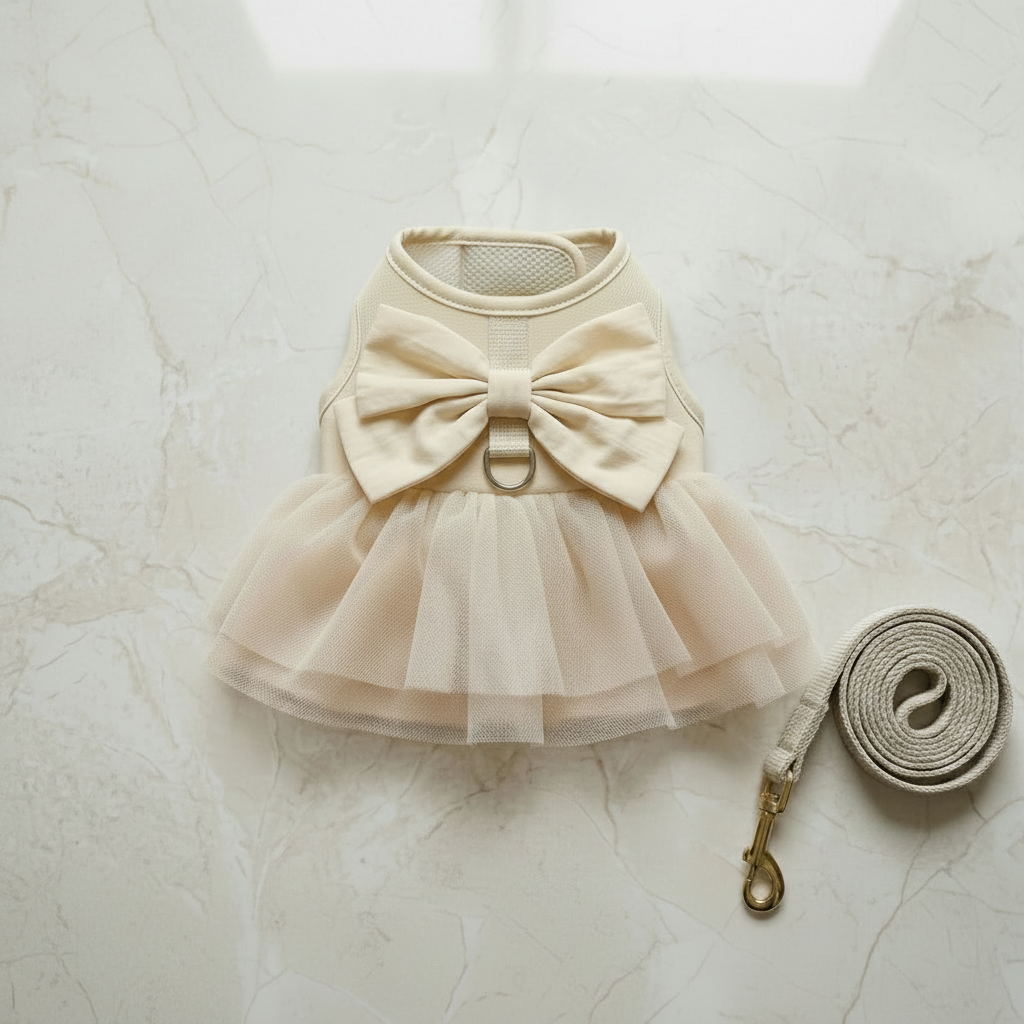 Harnais-robe tulle beige avec nœud - vue face