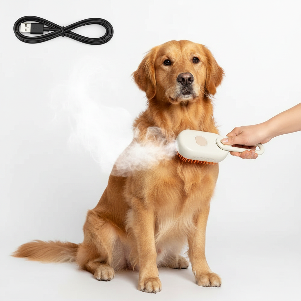 Brosse vapeur orange avec chien