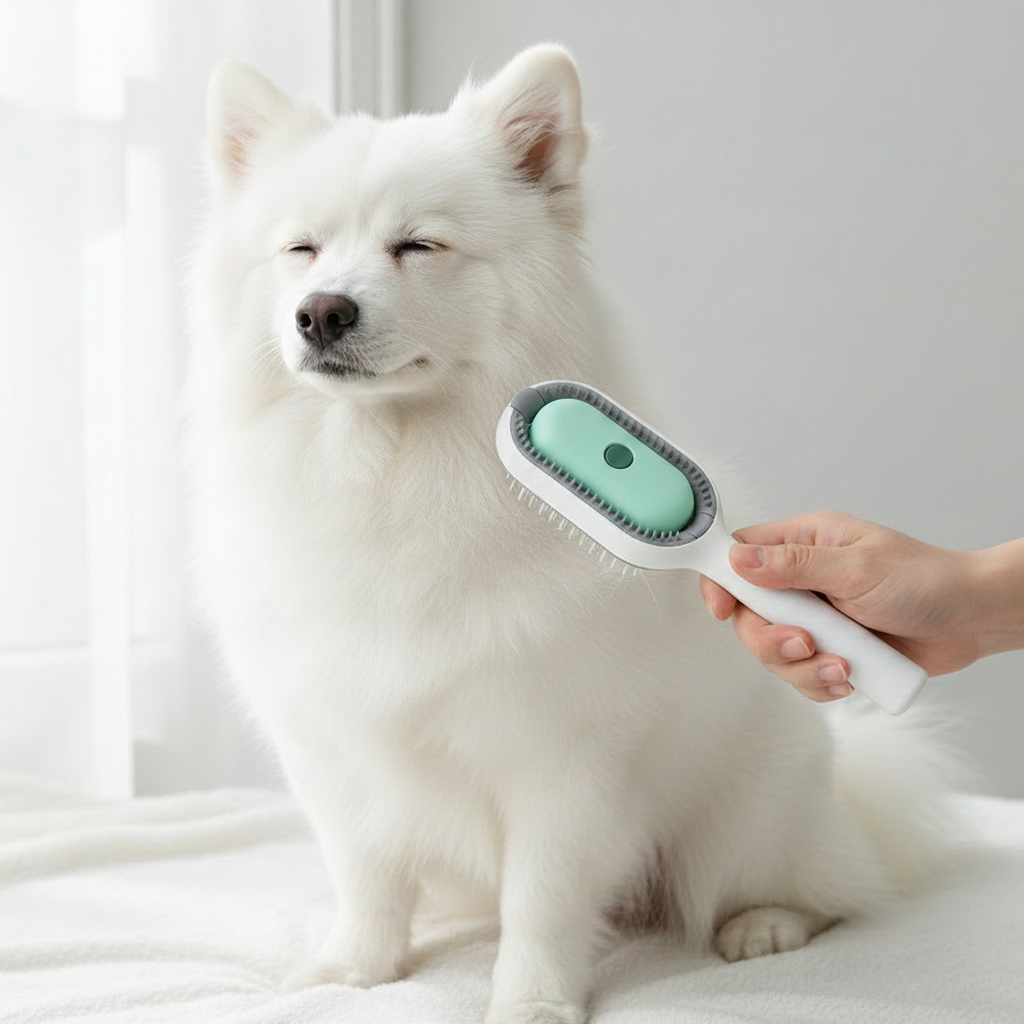 Peigne 3-en-1 brosse verte - chien Samoyède