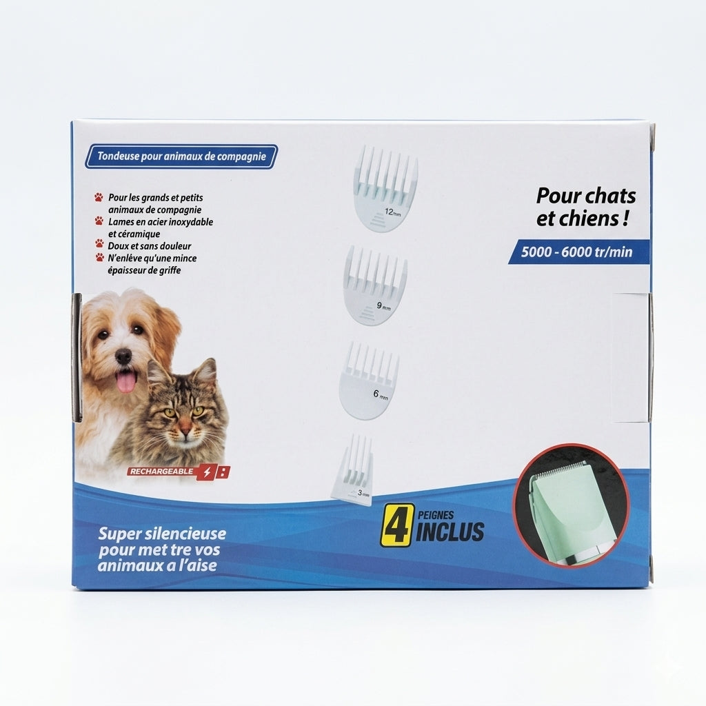 Kit de Toilettage 4 en 1 pour Chiens & Chats – Tondeuse Silencieuse