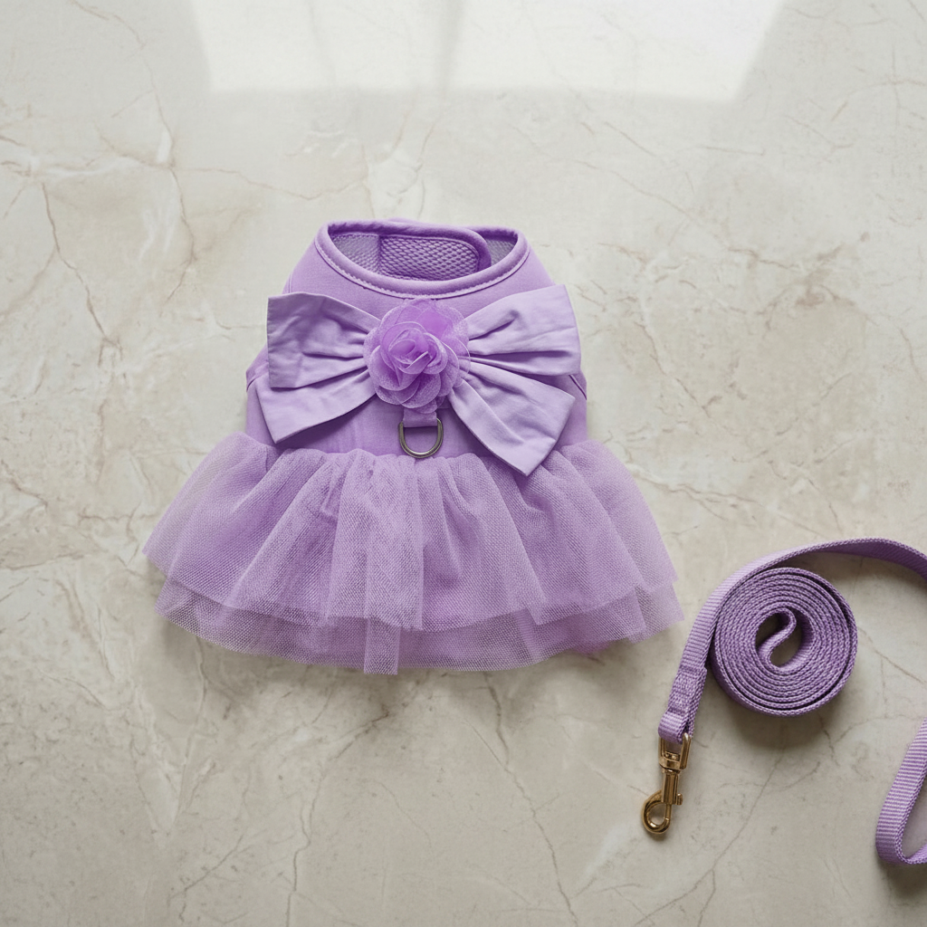 Harnais-robe tulle violet avec fleur