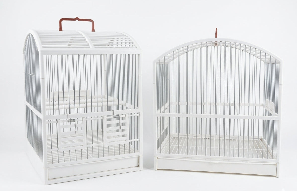 Cage à oiseaux blanche avec tiroir rouge – 2 tailles