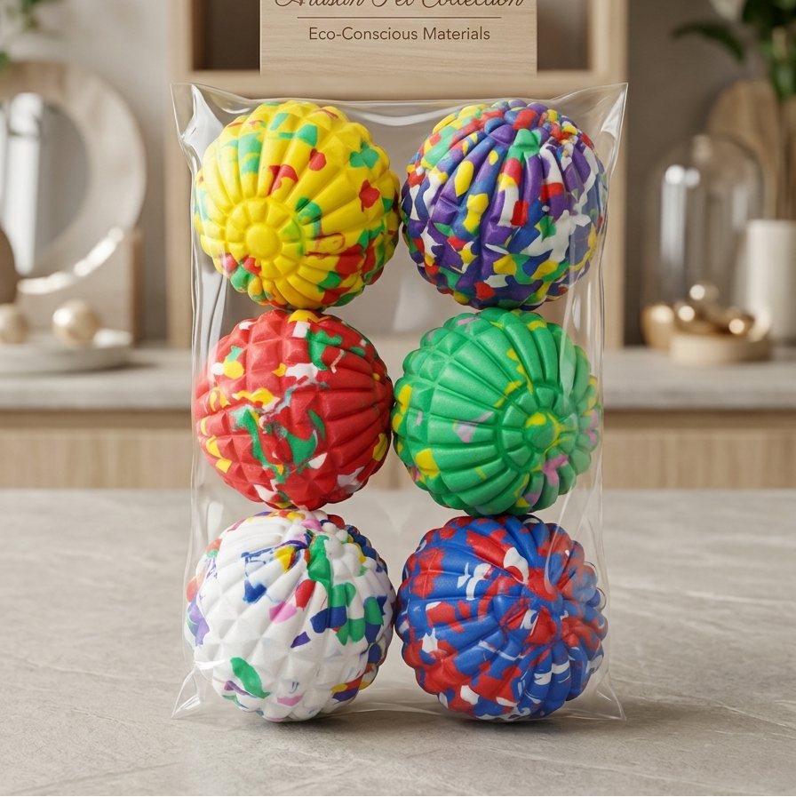 Pack 6 balles multicolores texturées pour chien et chat - Artisan Pet Collection