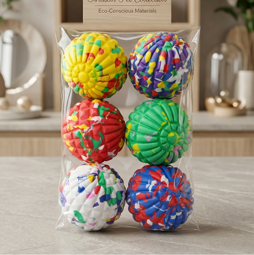 Pack 6 balles multicolores texturées pour chien et chat - Artisan Pet Collection