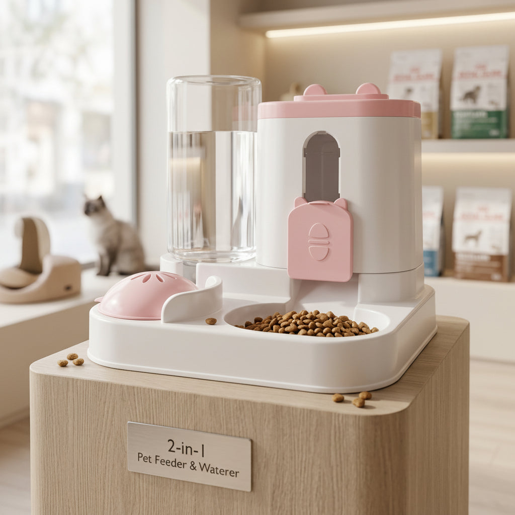 Distributeur Automatique 2-en-1 Zerodis pour Eau et Croquettes – Fenêtre Transparente, Pièces Démontables (Rose)