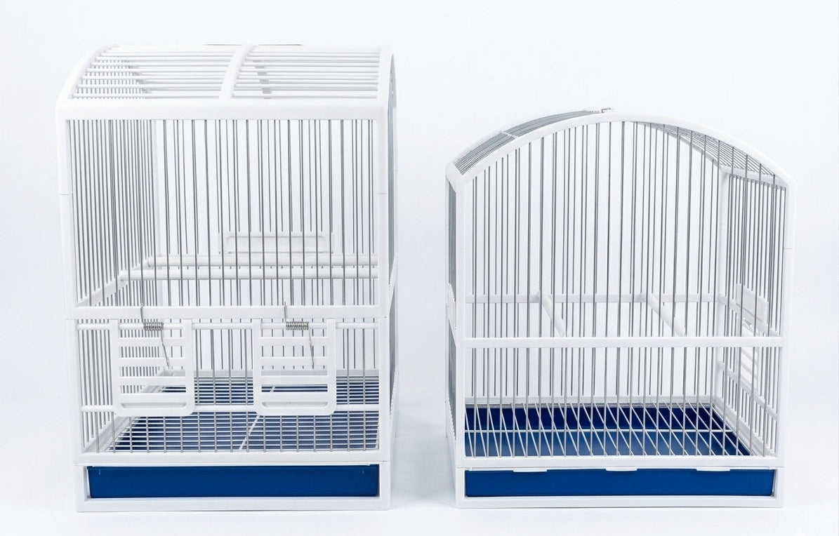 Cage à oiseaux blanche avec tiroir bleu – 2 tailles