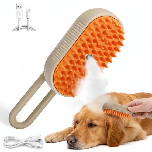 Brosse vapeur beige avec chien golden retriever