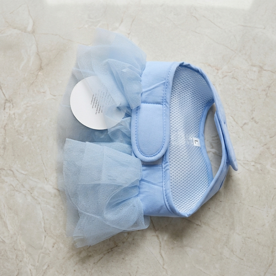 Harnais-robe tulle bleu - vue dos mesh respirant