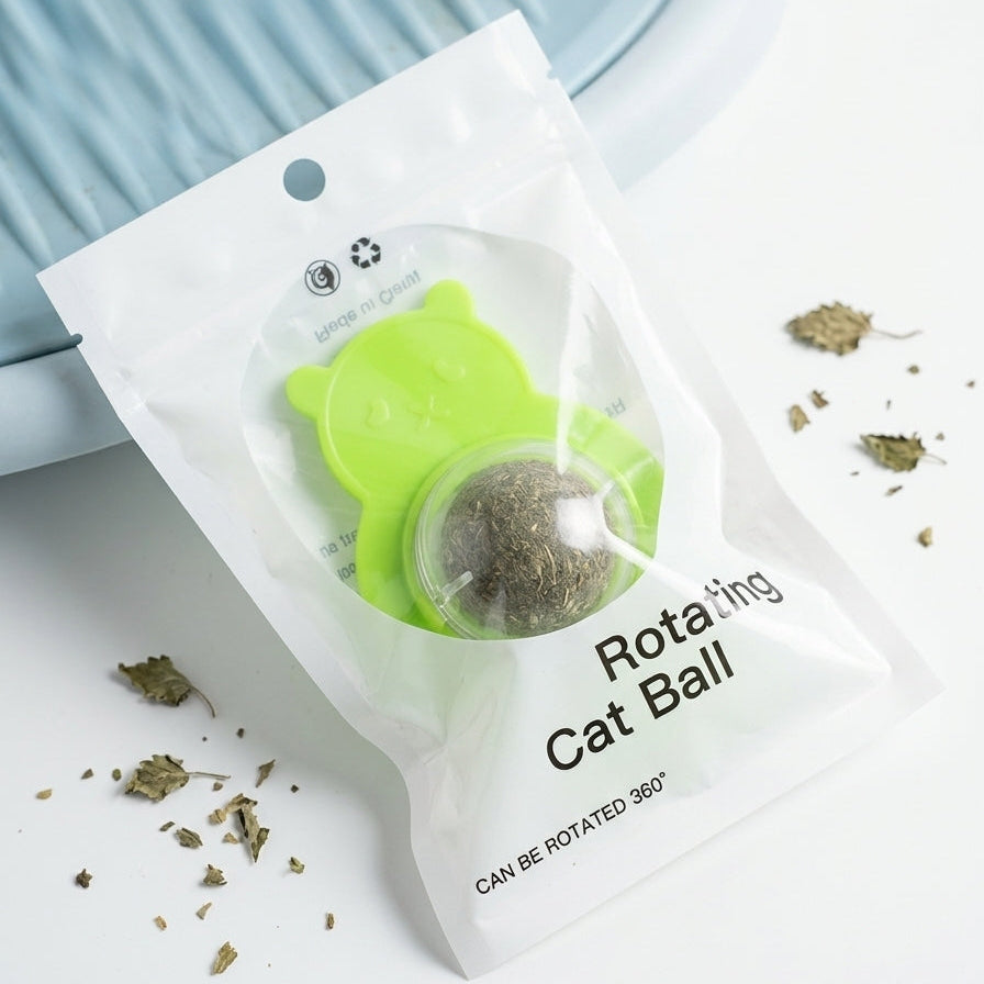 Balle de Catnip Rotative pour Chat – Jouet Mural Adhésif
