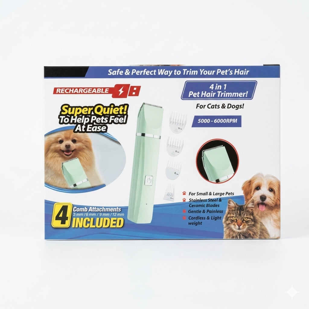 Kit de Toilettage 4 en 1 pour Chiens & Chats – Tondeuse Silencieuse
