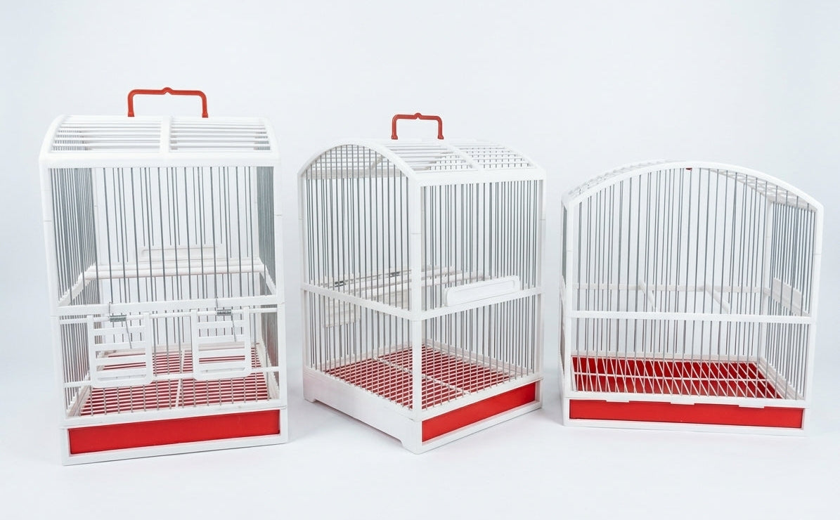 Cage à oiseaux blanche avec tiroir rouge – 3 tailles