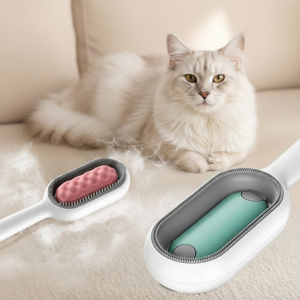 Peigne Nettoyant 3-en-1 pour Chat – Brosse Anti-Poils Autonettoyante