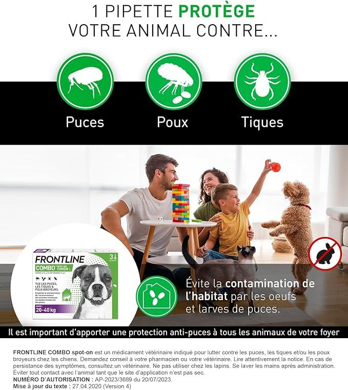 Frontline Combo Spot-On Chien L – Antiparasitaire 20-40kg