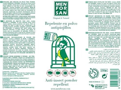 Men For San poudre anti-insectes oiseaux - étiquette composition et mode d'emploi