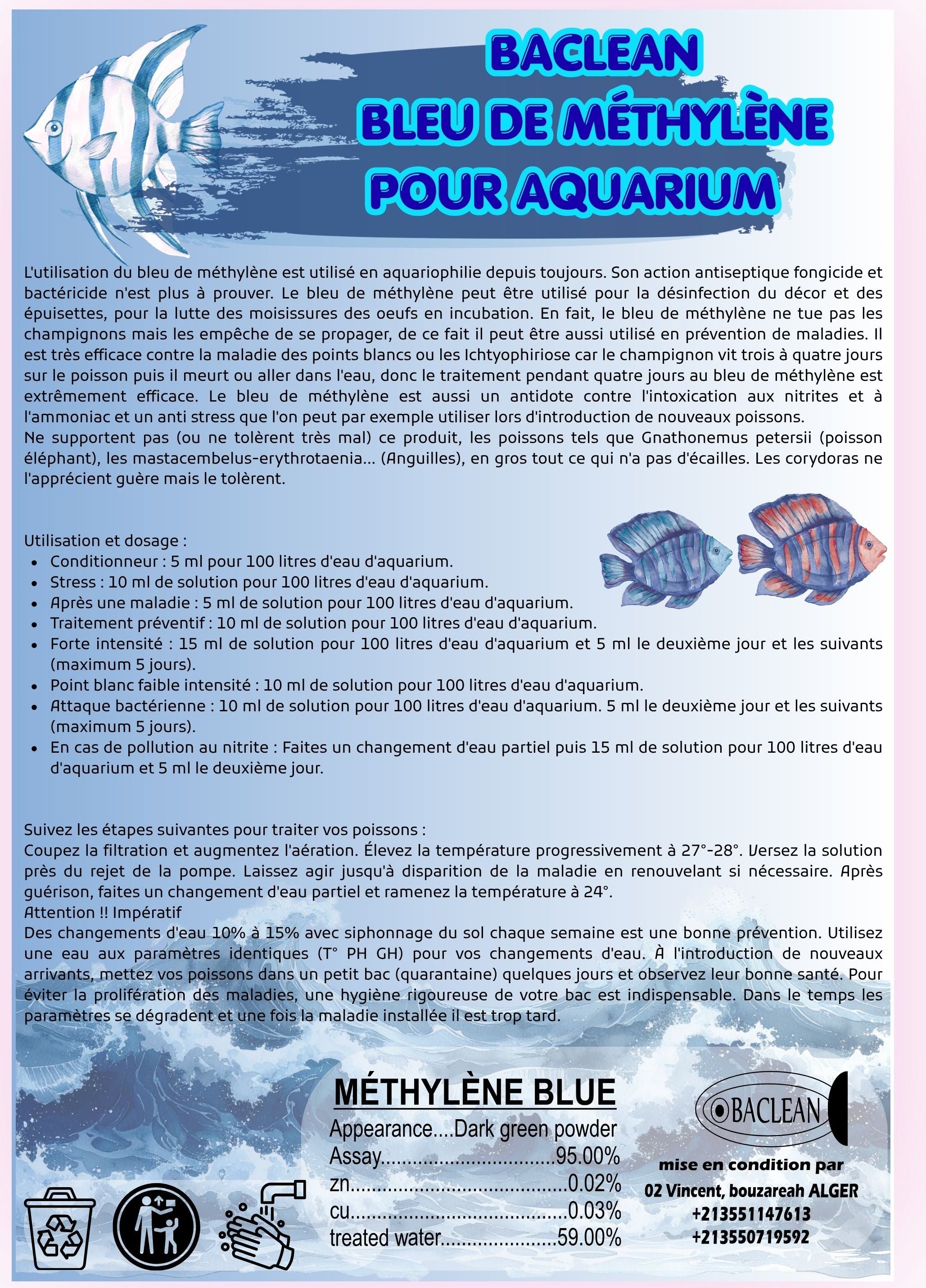 BACLEAN Bleu de Méthylène 60ml — Traitement Anti-Champignon pour Aquarium