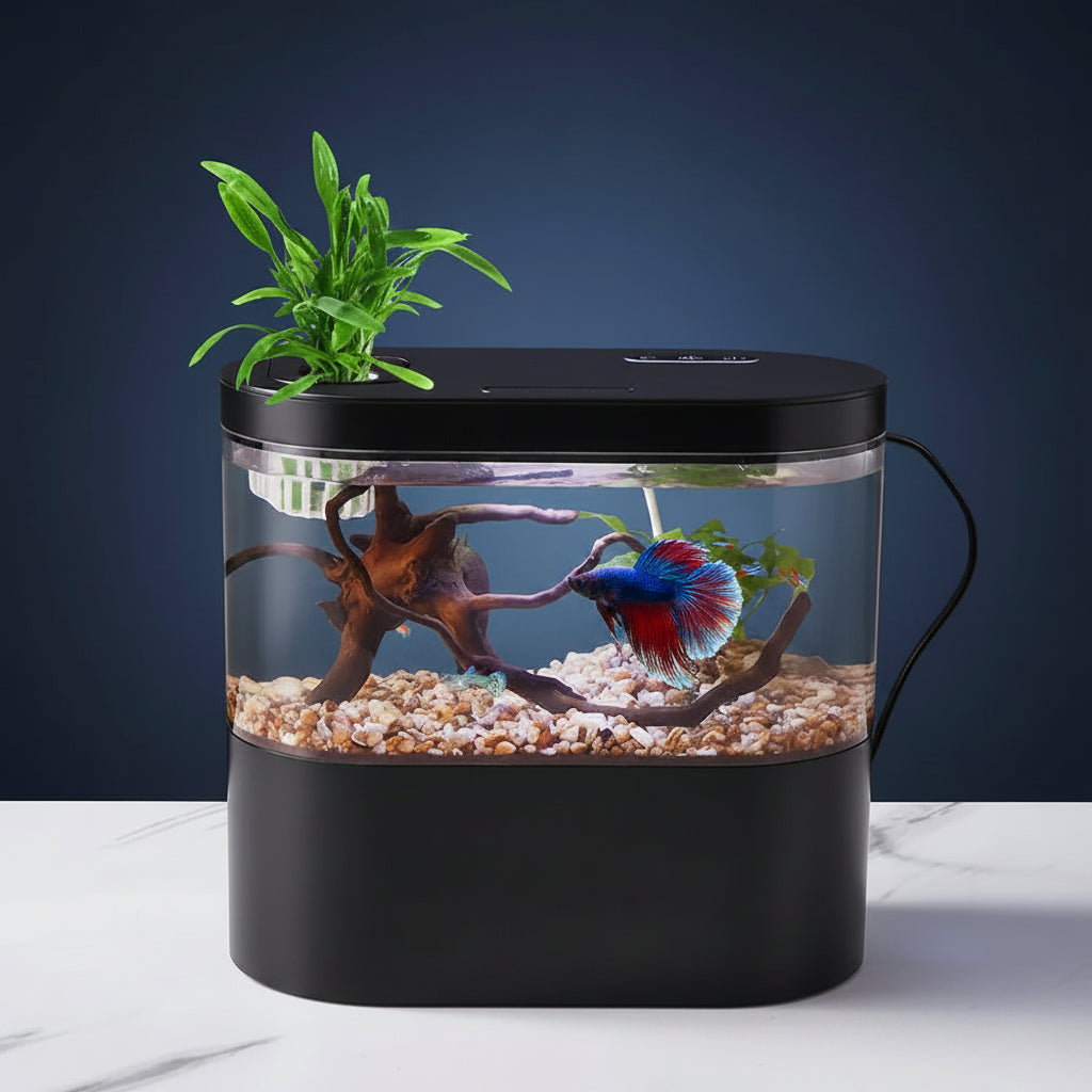 Mini Aquarium de Bureau 4L – Filtration & LED Multicolore